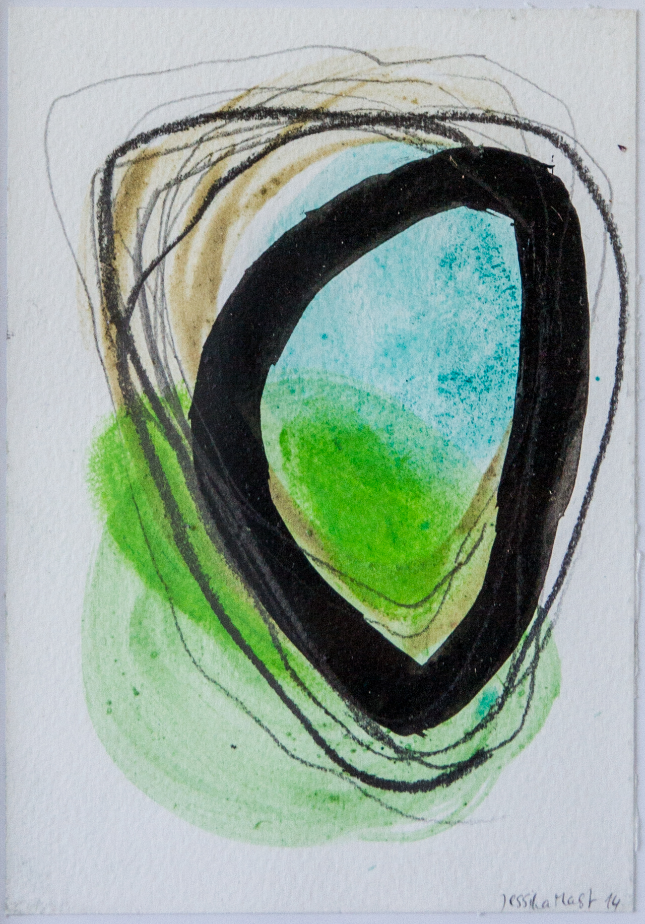 Grünerei: 15x20,Acryl, Gesteinsmehle, Bleistift, Kreide auf Papier,2014