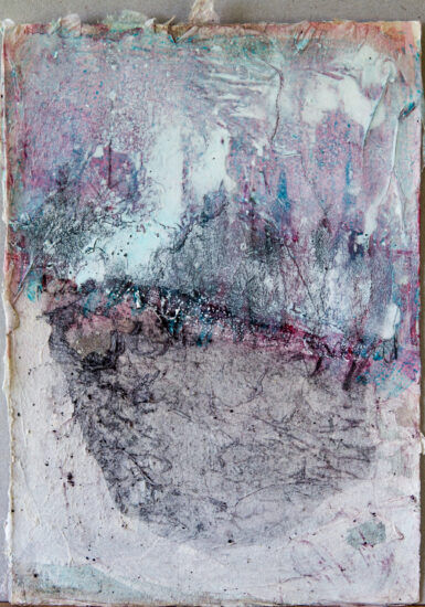 Keim: 24x30,Acryl, Gesteinsmehle, Pigmente, Bleistift, Kreide, Papier auf Papier,2014